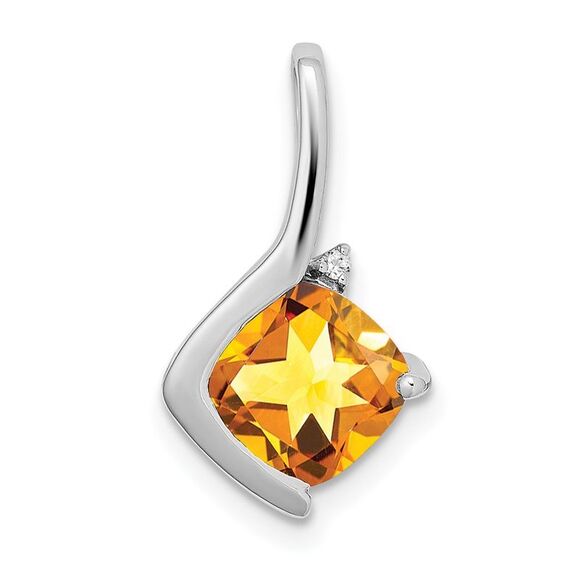 Kazi Luxury 14k White Gold Cushion Citrine and Diamond Pendant